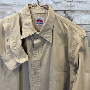 Vtg 50s Elbeco Reeves Mens 15 Shirt Khaki Sanforized Poplin Workwear Military